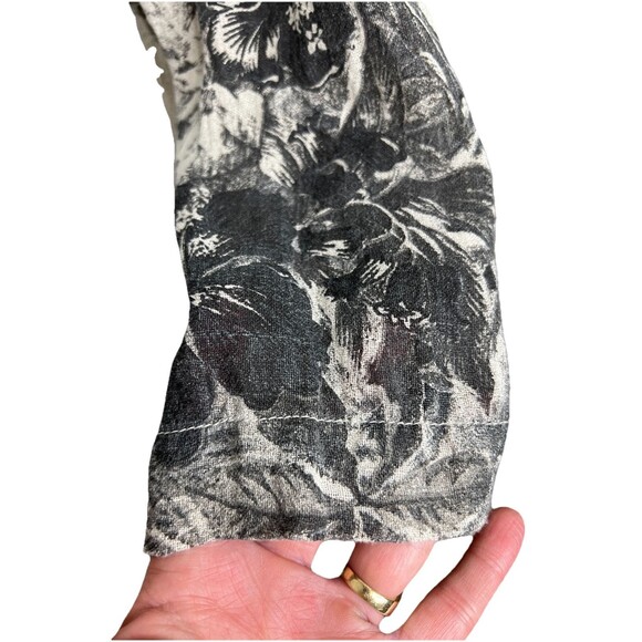 Stella Moda Italy Taupe Linen Crinkle Floral Pullover Pockets Top Lagenlook M - Picture 3 of 10